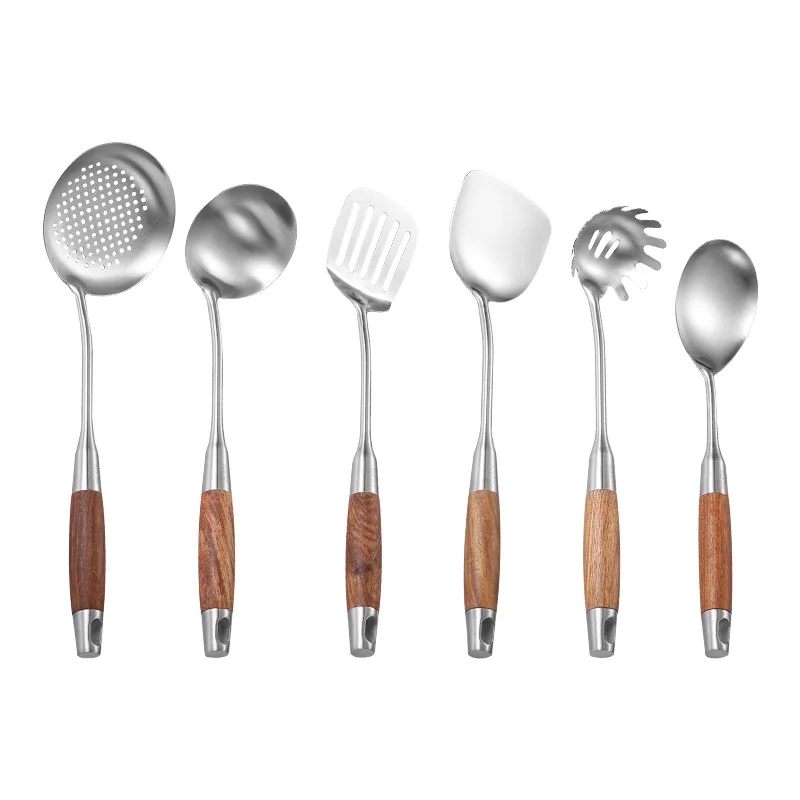 Kitchen Utensil Set 7 Piece 304 Stainless Steel Cookware Set Rosewood Handle Spatula Household Cooking Baking Tools