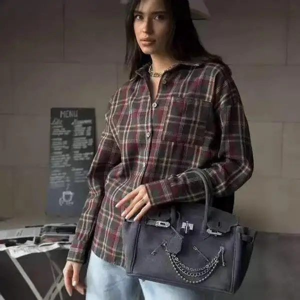 

Женская рубашка с клетчатым воротником и длинными рукавами из смесового хлопка и полиэстера, в ретро-стиле, с полосатым узором, из несминаемой ткани, летняя мода