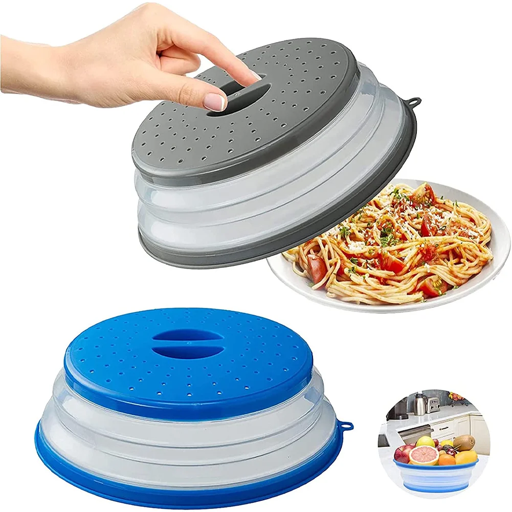 Microwave Splatter Cover Heating Folding Cover Silicone Fresh-Keeping Cover Oil-Proof Splash-Proof Cover with Hook Cooking Lids