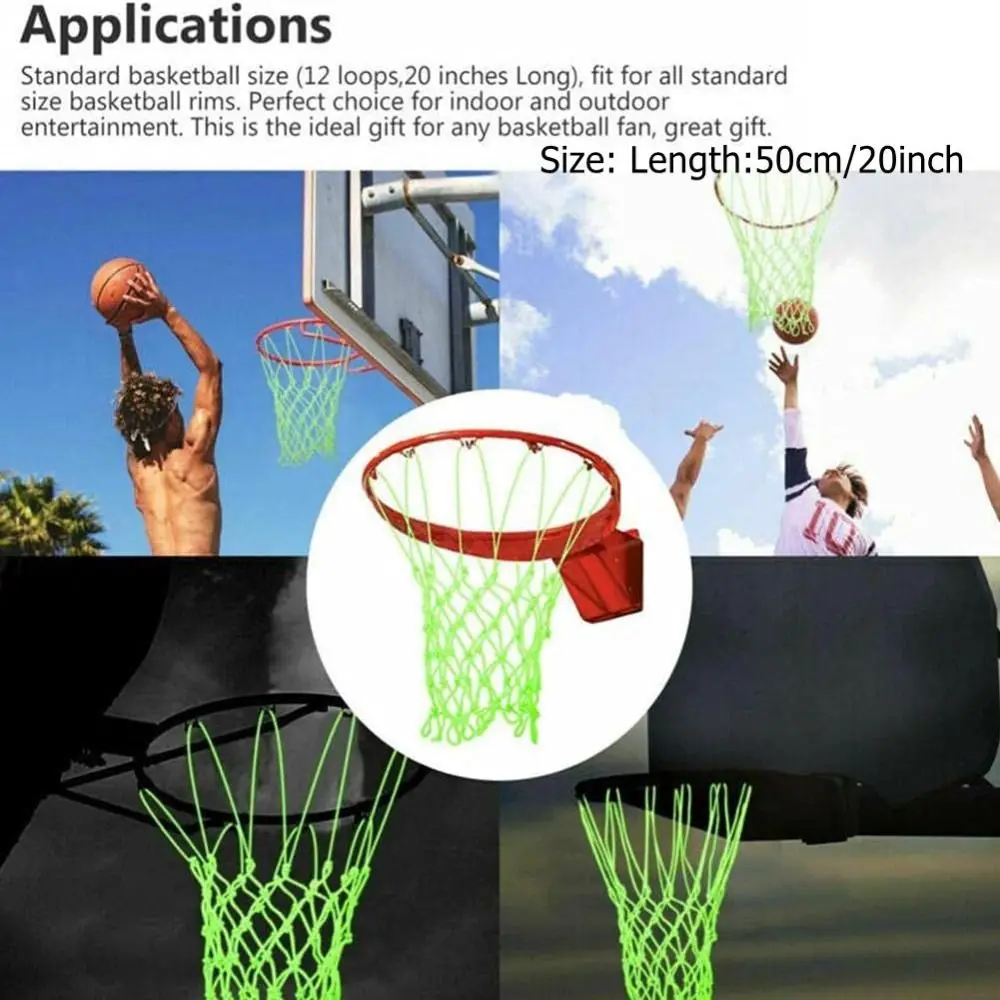 Nylon Glow Basketball Net 12 Loops Durable Nightlight Luminous Basketball Net Easy to Install Standard Size