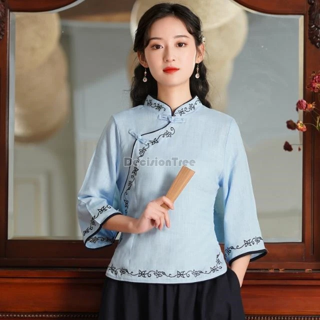 2024 retro literatura sztuka chiński styl zen qipao top prosta szykowna haftowana bluzka studenci kampus codzienny temperament qipao top