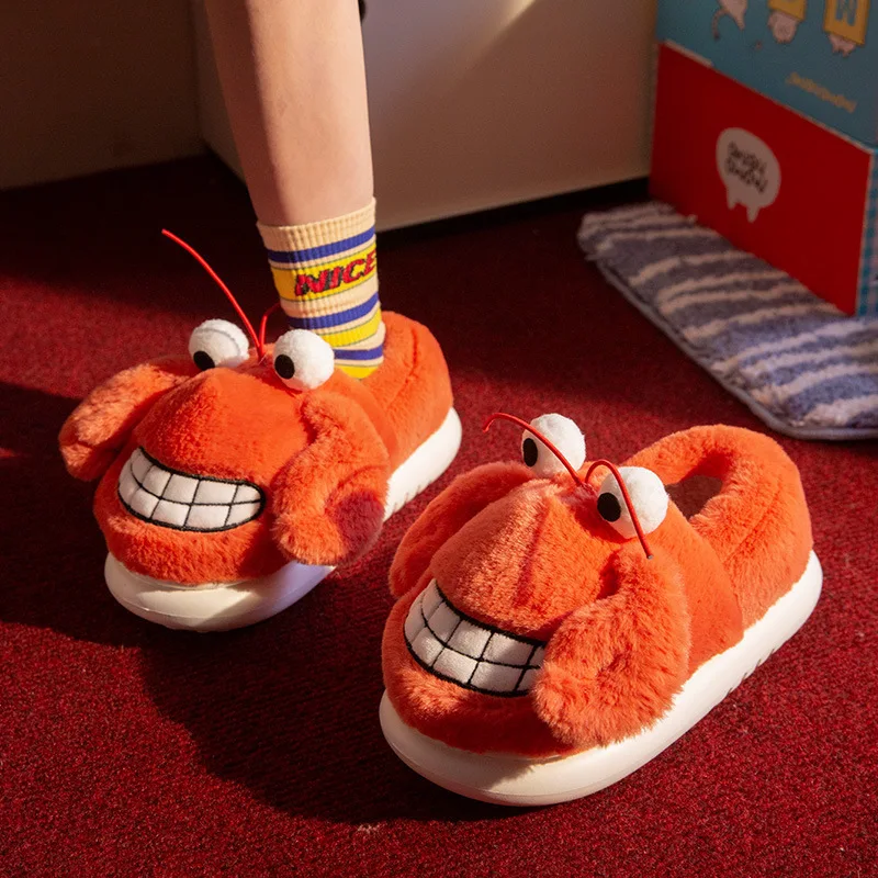 

Funny Lobster Home Slippers 2025 Autumn Winter New Women's Crab Shaped Slippers Warm Plush Indoor Home Winter Cotton Shoes