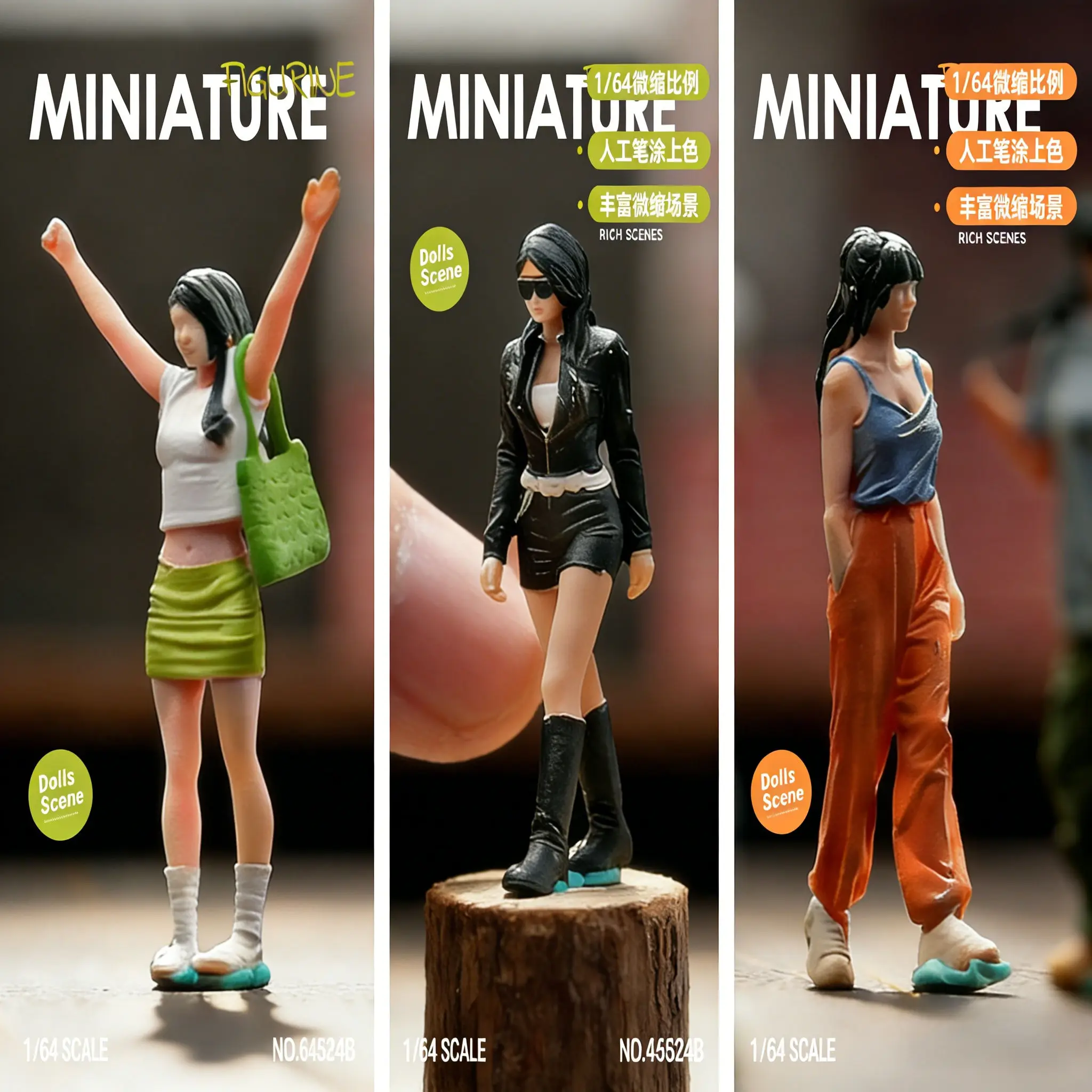 

3-in-1 Miniature Resin Figure Set, Colorful Tiny People Figurines for Diorama Sandtable, 1:64 Scale Photography Props