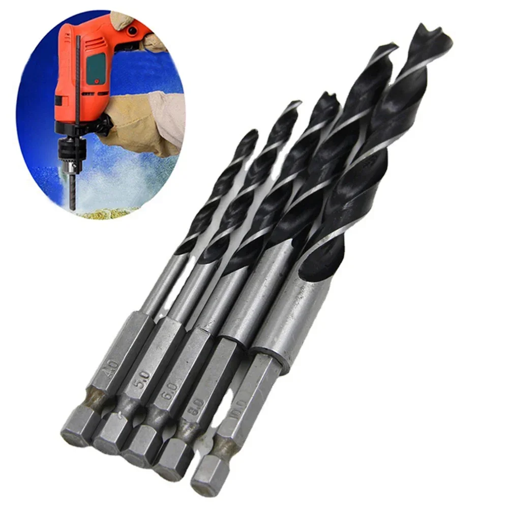 Three-pointed Drill Bits Tri-point Drill Woodworking Tools /10mm /6mm 4mm 5 Piece Set Hex Shank Three Point Woodworking Drill