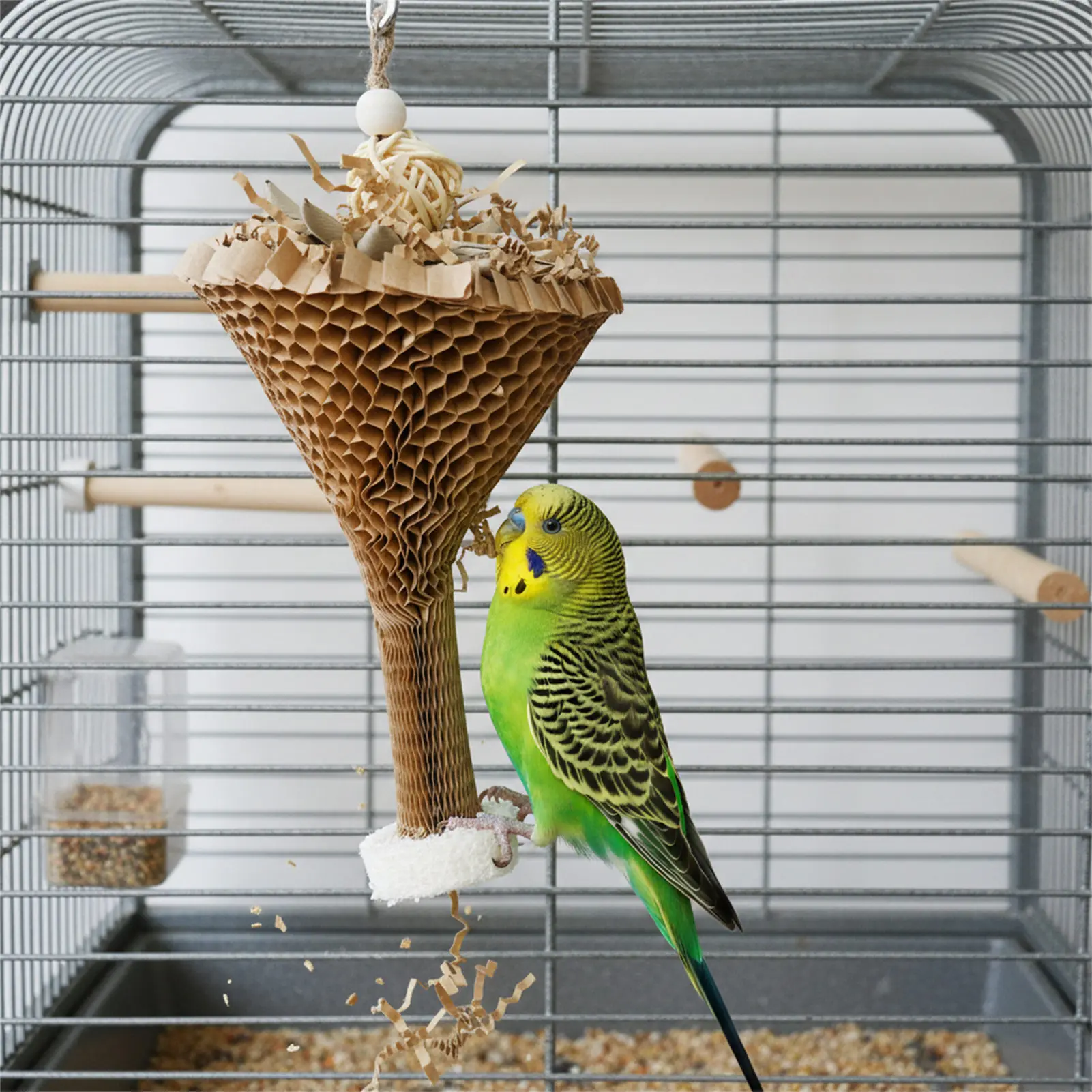 Papageien-Kauspielzeug, natürliche Palmblatt-Papierrolle, zerstörbares Futter- und Beschäftigungsspielzeug für Vögel, Käfigzubehör für Nymphensittiche und Sittiche – Detail 5
