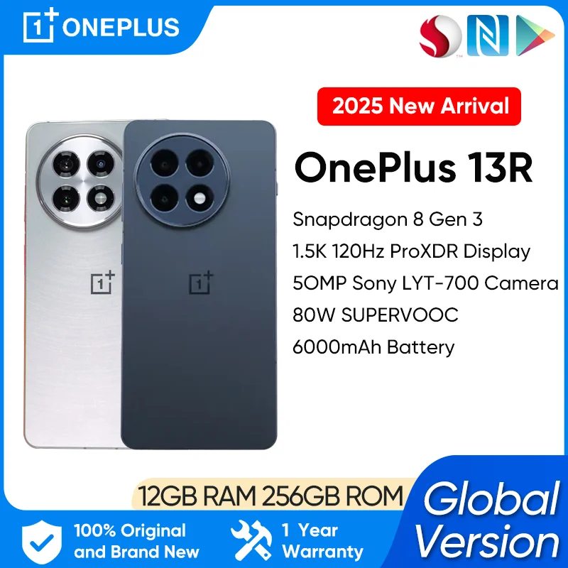 【2025 Nuevo Arrvial】OnePlus 13R Versión Global Smartphone Snapdragon 8 Gen 3 1.5K 120Hz Pantalla ProXDR 6000mAh 80W SUPERVOOC NFC