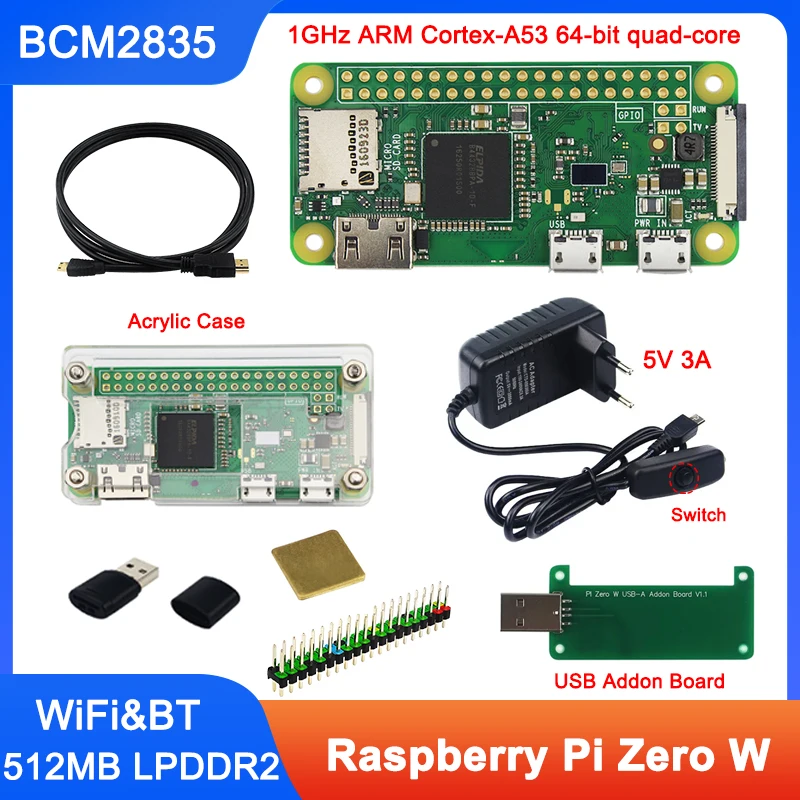 

Raspberry Pi Zero W BCM2835 WIFI & Bluetooth 1GHz CPU 512MB RAM Support Linux OS 1080P HD Video Output Optional Power Supply