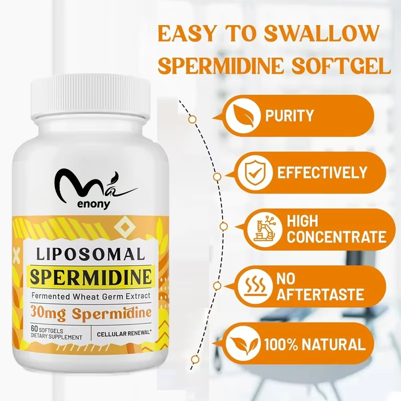 

Добавка спермидином на 30 мг, высокое впитывание, экстракт ферментированной пшеничной зародышей, обновление клеток, длительный срок службы, 60 мягких желатиновых капсул