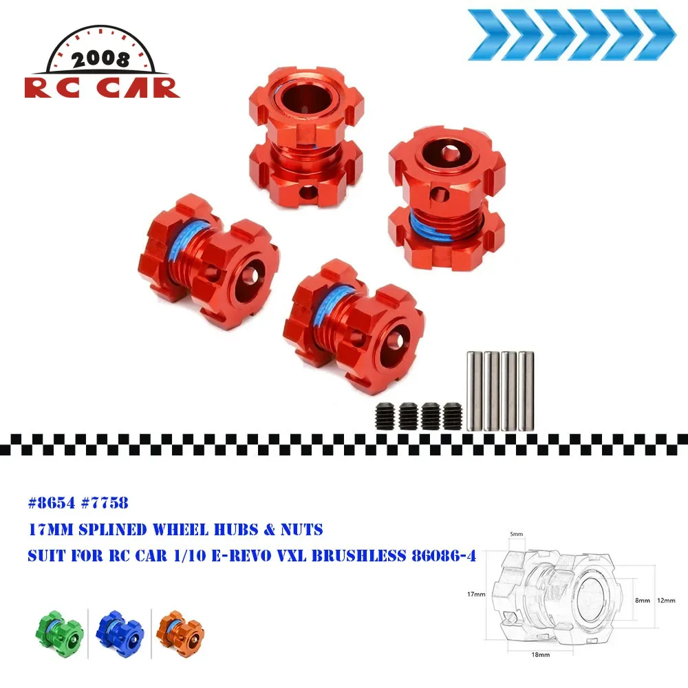 

#8654 #7758 Aluminum 17MM Splined Wheel Hubs Nuts for RC Crawler Car 1/10 Traxxas E-Revo 2.0 VXL Brushless 86086-4 Accesorios