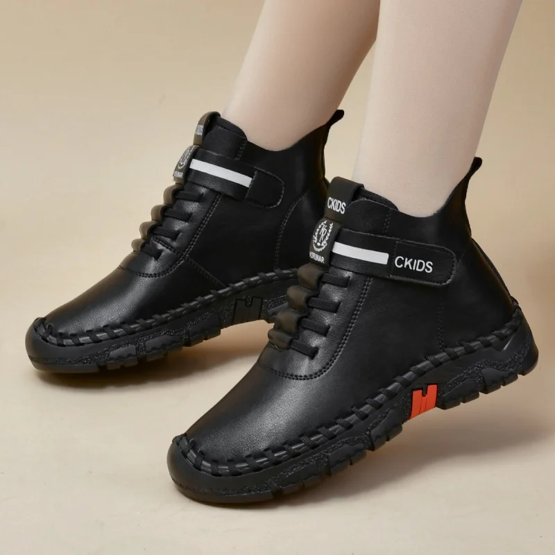 Nowa moda retro wysokie buty damskie plus size bawełniane buty Trend skórzane buty na co dzień