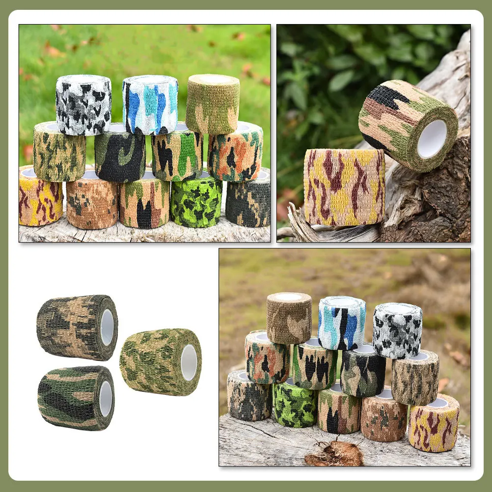 3pcs 3 Rolls Outdoor Camouflage Tape Elastic Wrapping Bandages For Hunting Survival Gear Practical Concealment Tapes
