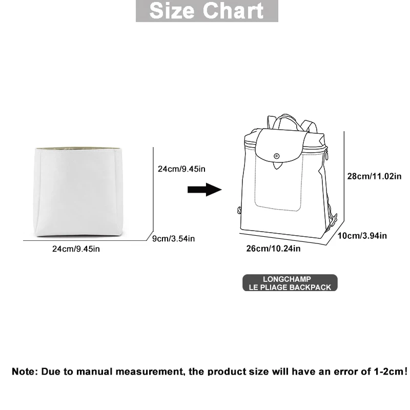 EverToner Dupont paper inner bag Fits For Longchamp Le Pliage Backpack Cosmetic Storage Liner Support Shaper