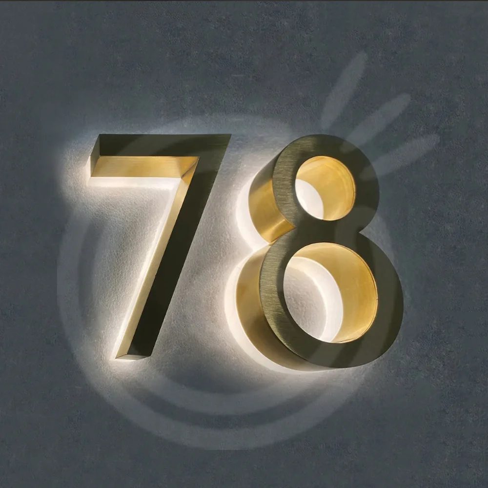 

Custom LED House Number Outdoor Metal Letters Sign for Business Storefront Waterproof Illuminated Backlit House Number Signage