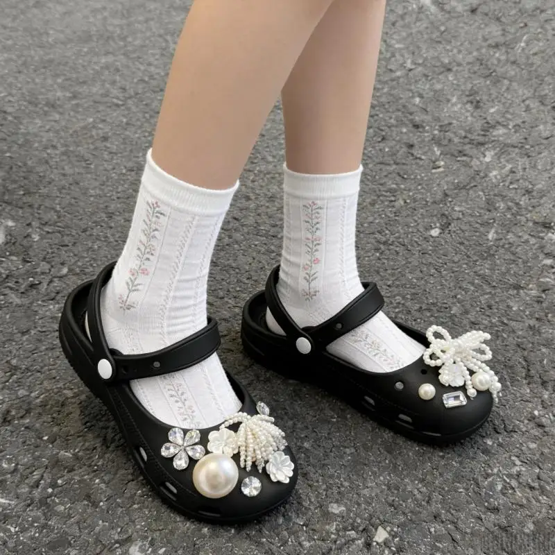 Luxury Pearl Chain Flower Ballet Clogs Accessories Summer 2026 Elegant Rhinestore DIY Shoes Charms Set Women Shoes Decorations