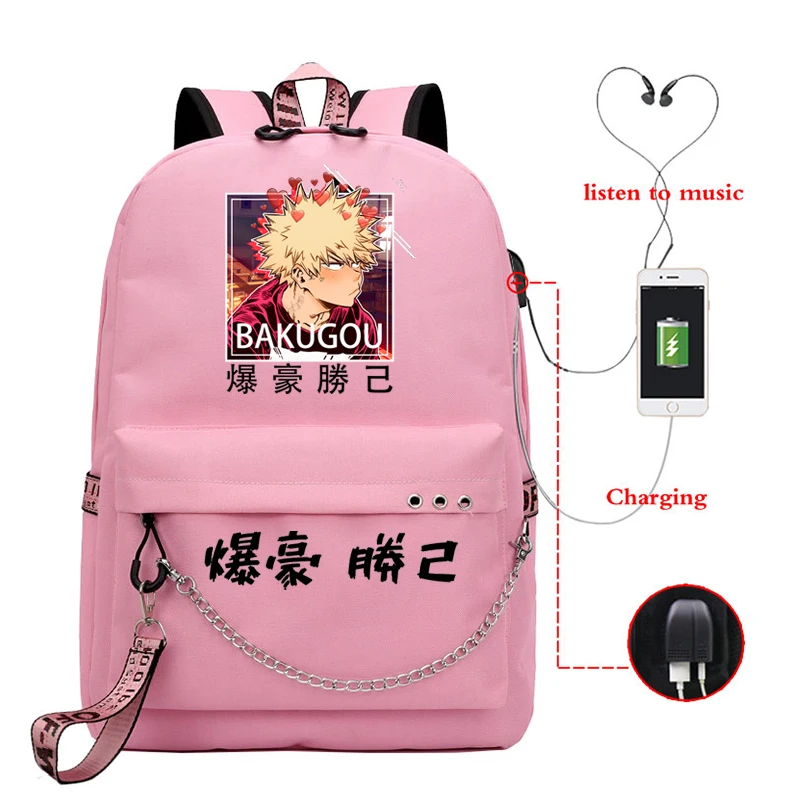 Anime My Hero Academia School Bags Deku Bakugou Boku No Hero Academia Usb Charge Backpack for Girls Femme Bookbag Teens Rucksack