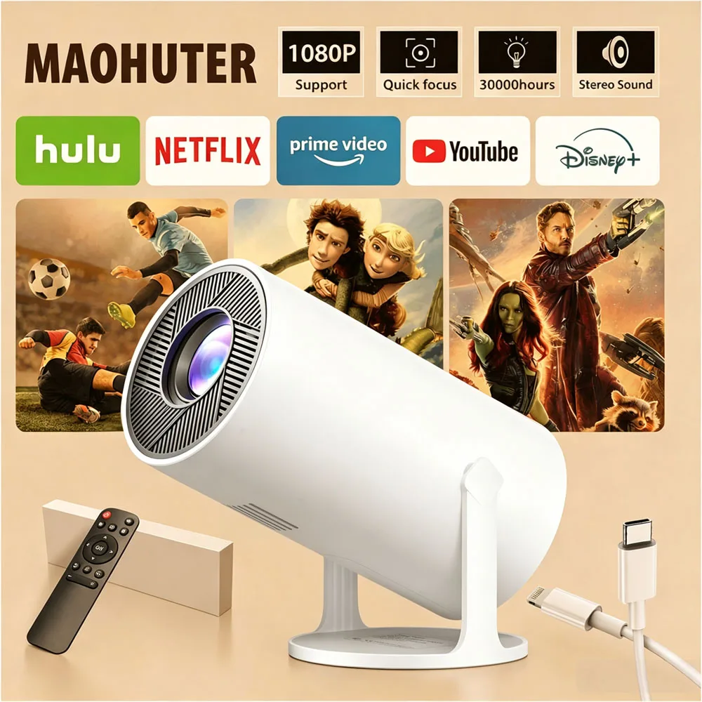 Smart Home Theater Projektor mit integriertem WLAN, Bluetooth, Android für Outdoor-Video, tragbarer 4K-Projektor