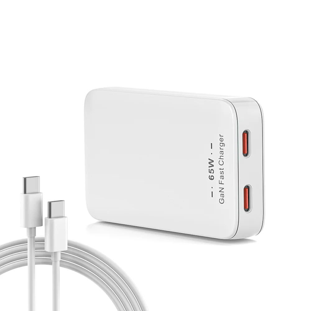 65W Flat Wall Charger Ultra Thin Dual Type-C Port Fast Charging Kit Folding Plug Power Adapter with Cable Set for iPhone Samsung