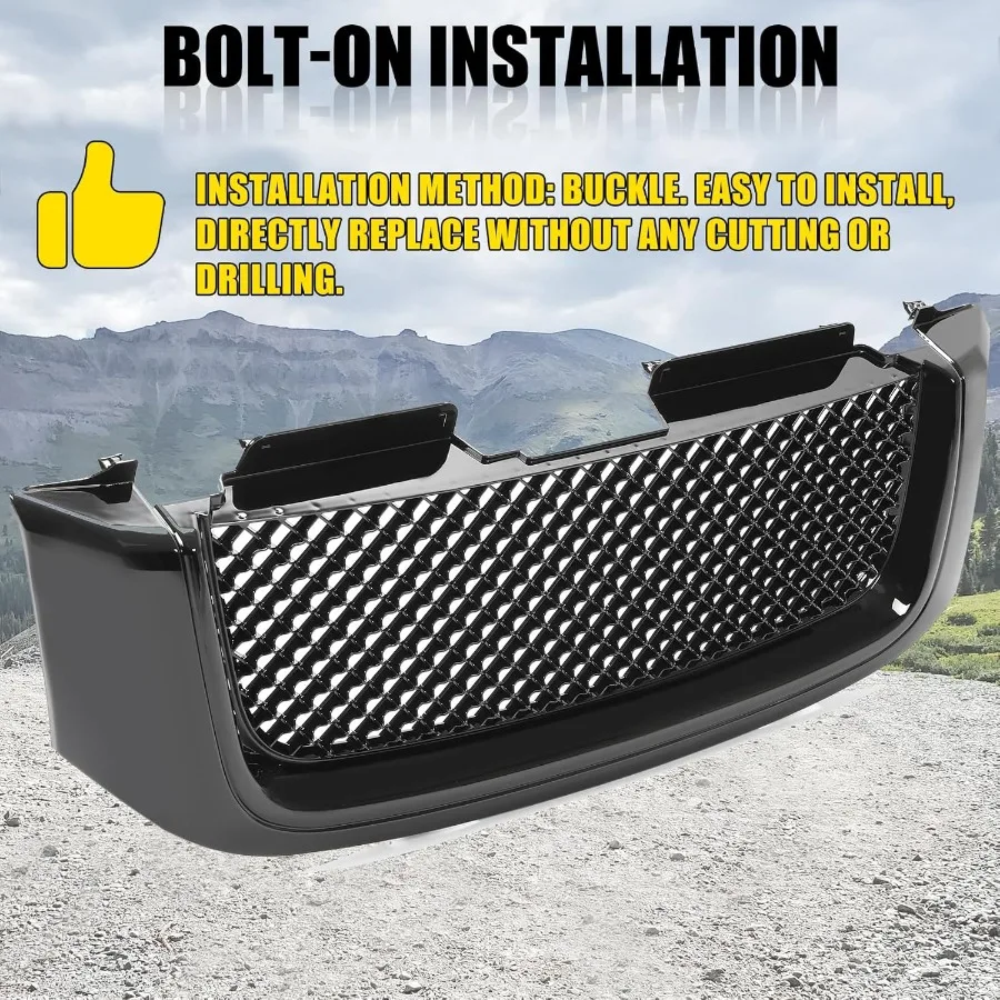 Grade superior dianteira da grade do para-choque de KUAFU compatível com 2002-2008 GMC Envoy XL XUV Honeycomb Mesh Insert Hood Grille Cover - Dor