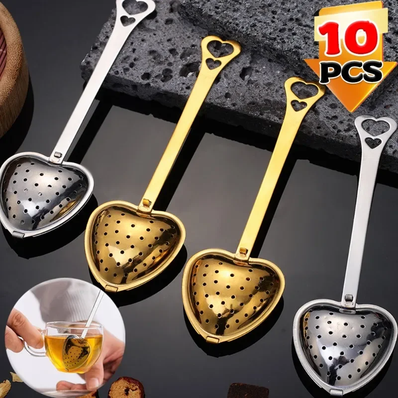 1/10PCS Handle Tea Steeper Filter Heart-shaped Tea Strainer Spoon Stainless Steel Mesh Infuser Spoons Kitchen Spices Leaf Filter