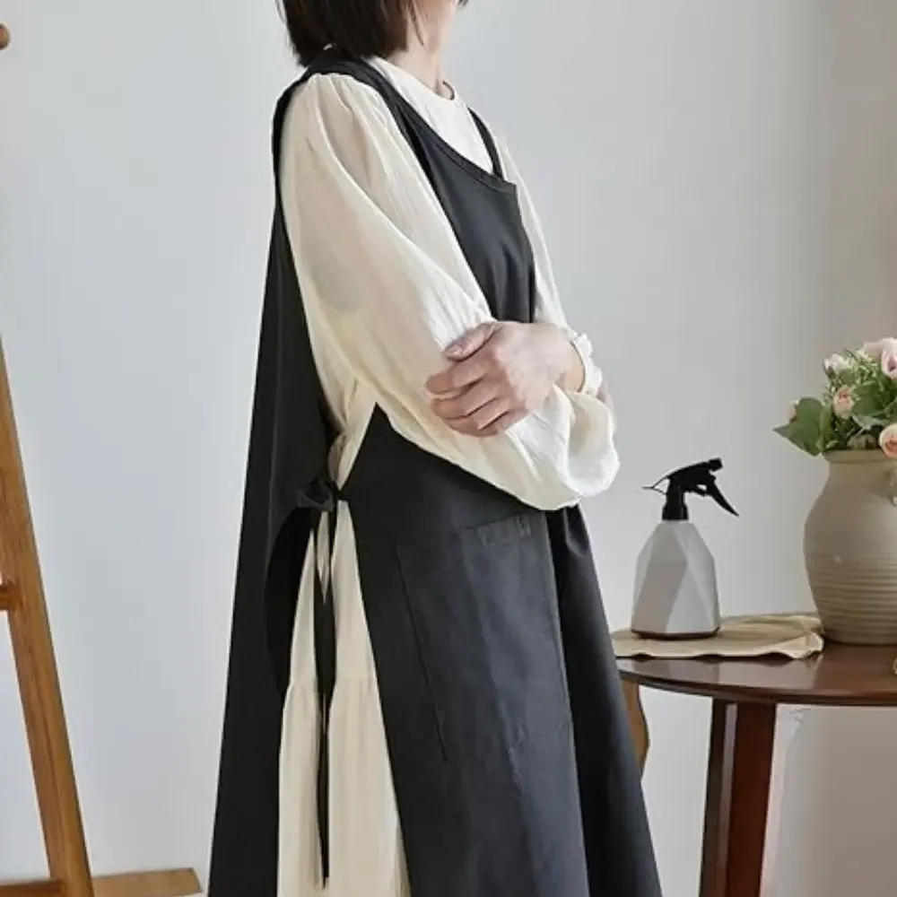 

Japanese Cotton Kitchen Apron Designed for Women with Adjustable Neck Strap and Waist Ties
