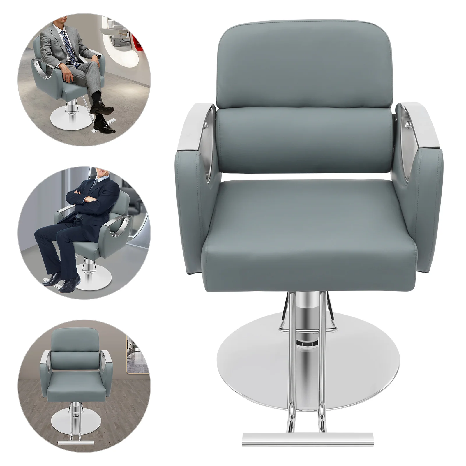 كرسي حلاقة من الخشب الصلب الدوار، رمادي/أزرق ضبابي/بيج/أسود قابل للتعديل كرسي صالون الشعر قائم على الأرض للمنازل، صالونات التجميل