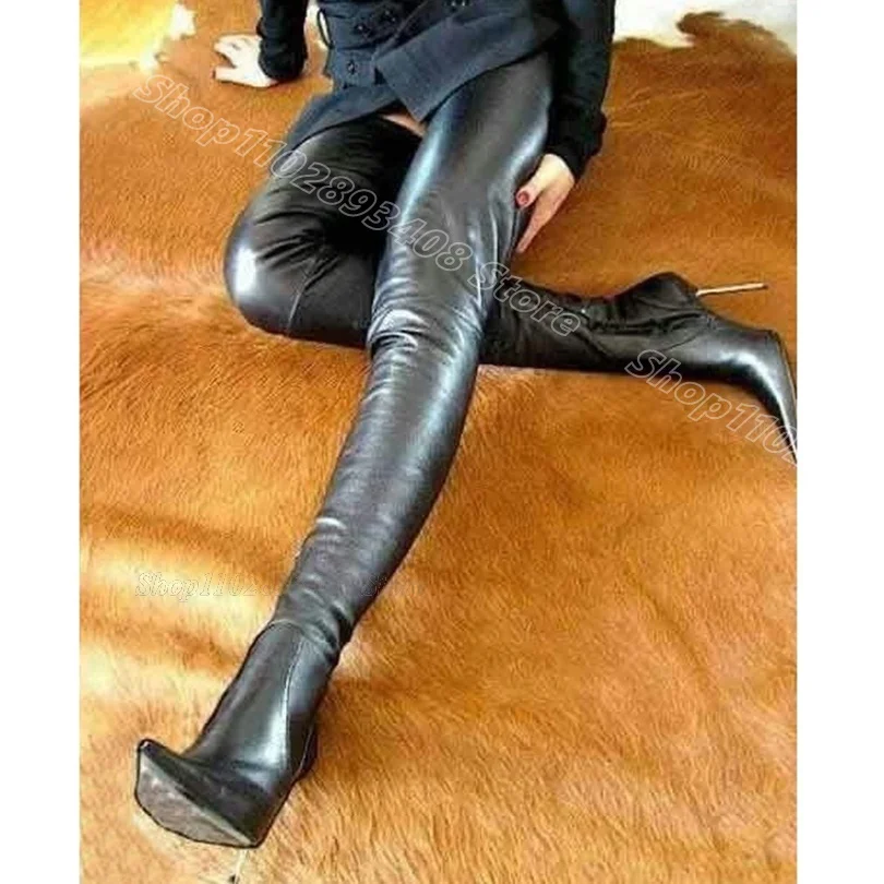 Black Soft Leather Over Knee Boots Side Zipper Thin High Heels British Style Fashion Party Women Boots 2024 Zapatos Para Mujere