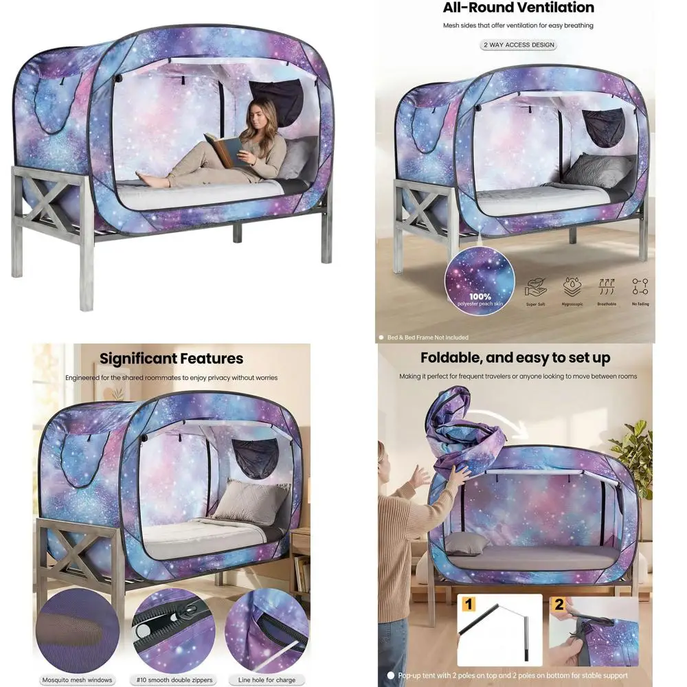

Portable Twin Size Dream Tent for Adults - Indoor Breathable Privacy Tents with 2 Rooms