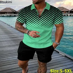 Polo de manga corta con estampado 3D para hombre, traje informal de dos piezas, chándal de Golf Social de gran tamaño, novedad de verano