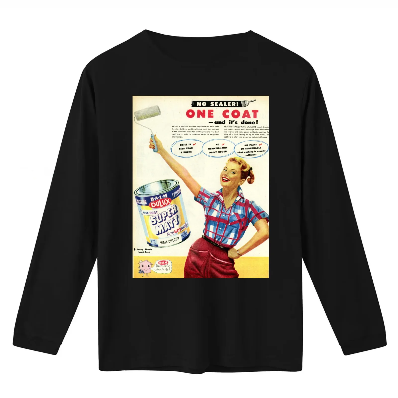 1950s Dulux Paint. Retro Advert T-Shirt Summer Casual Cotton Tee Oversized Streetwear Tops Vintage Graphic Print 100% Cotton
