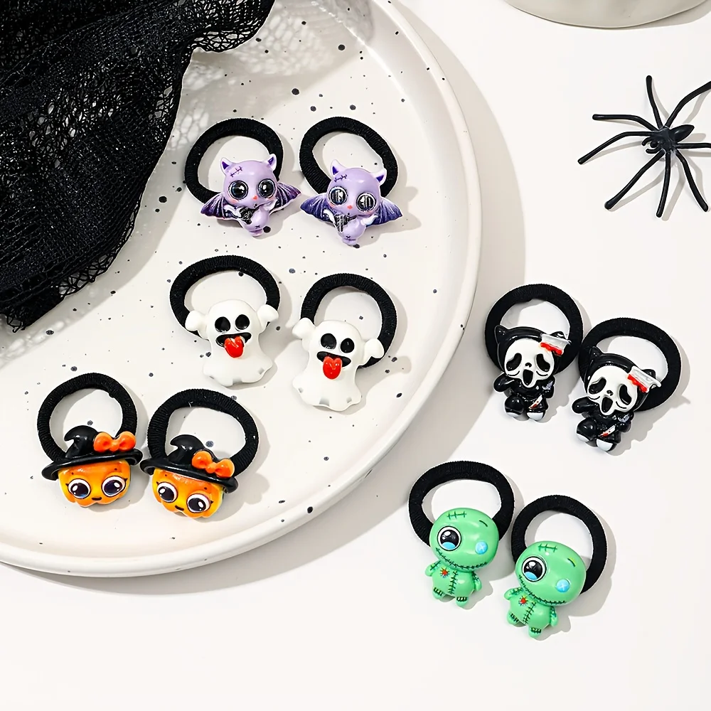 10 قطع من حلقات الشعر المضحكة للهالوين، إكسسوارات على شكل خفاش اليقطين، مناسبة لهدايا الهالوين للفتيات