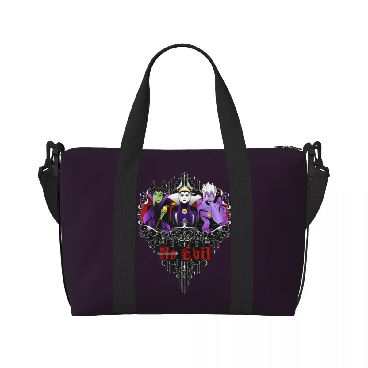 

Custom Maleficent Beach Tote Bag for Women Powerful Witch Large Compartment Beach Gym Travel Bags