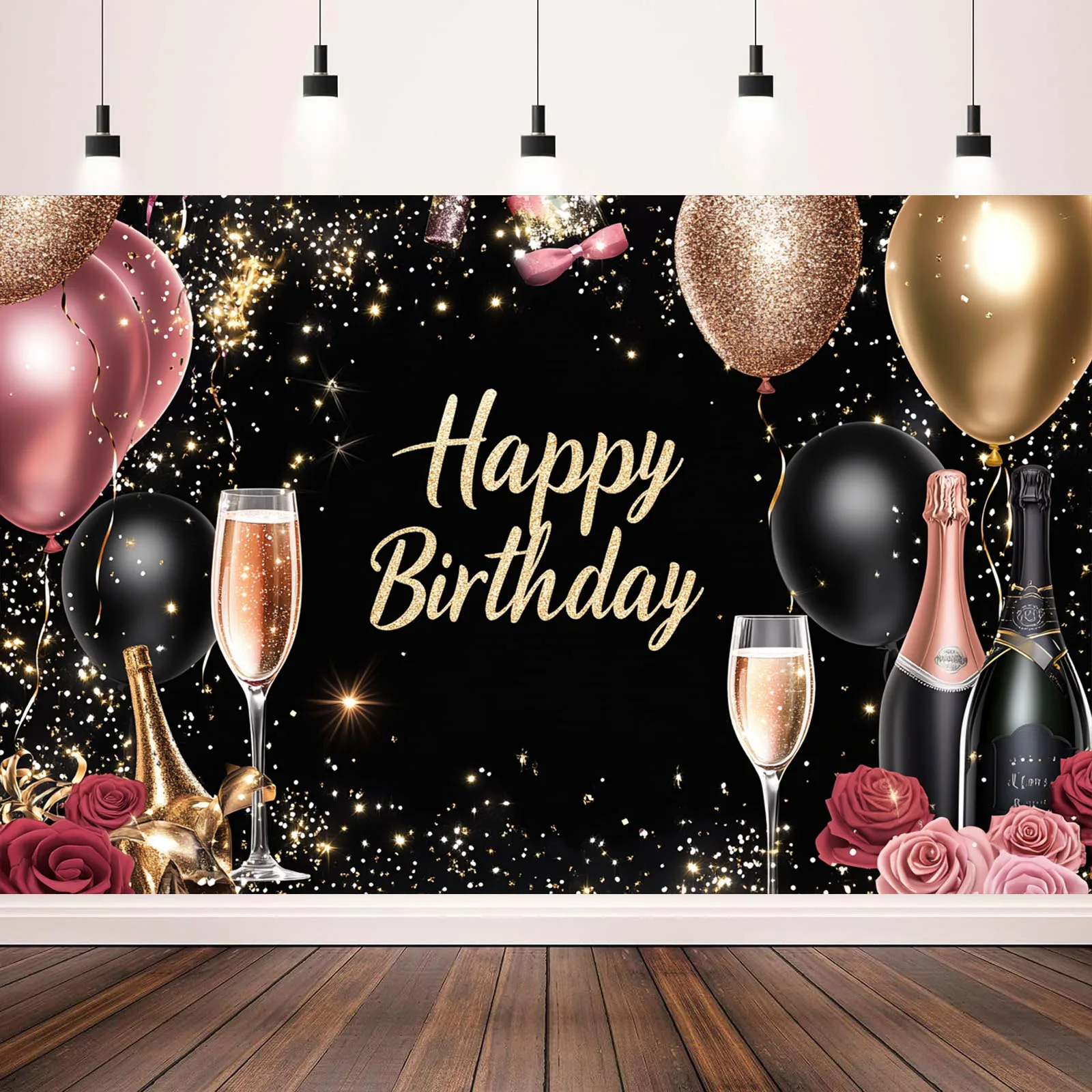

Happy Birthday Photo Backdrop Wall Party Decoration Black Pink Yellow Birthday Background Banner Balloon Decoration