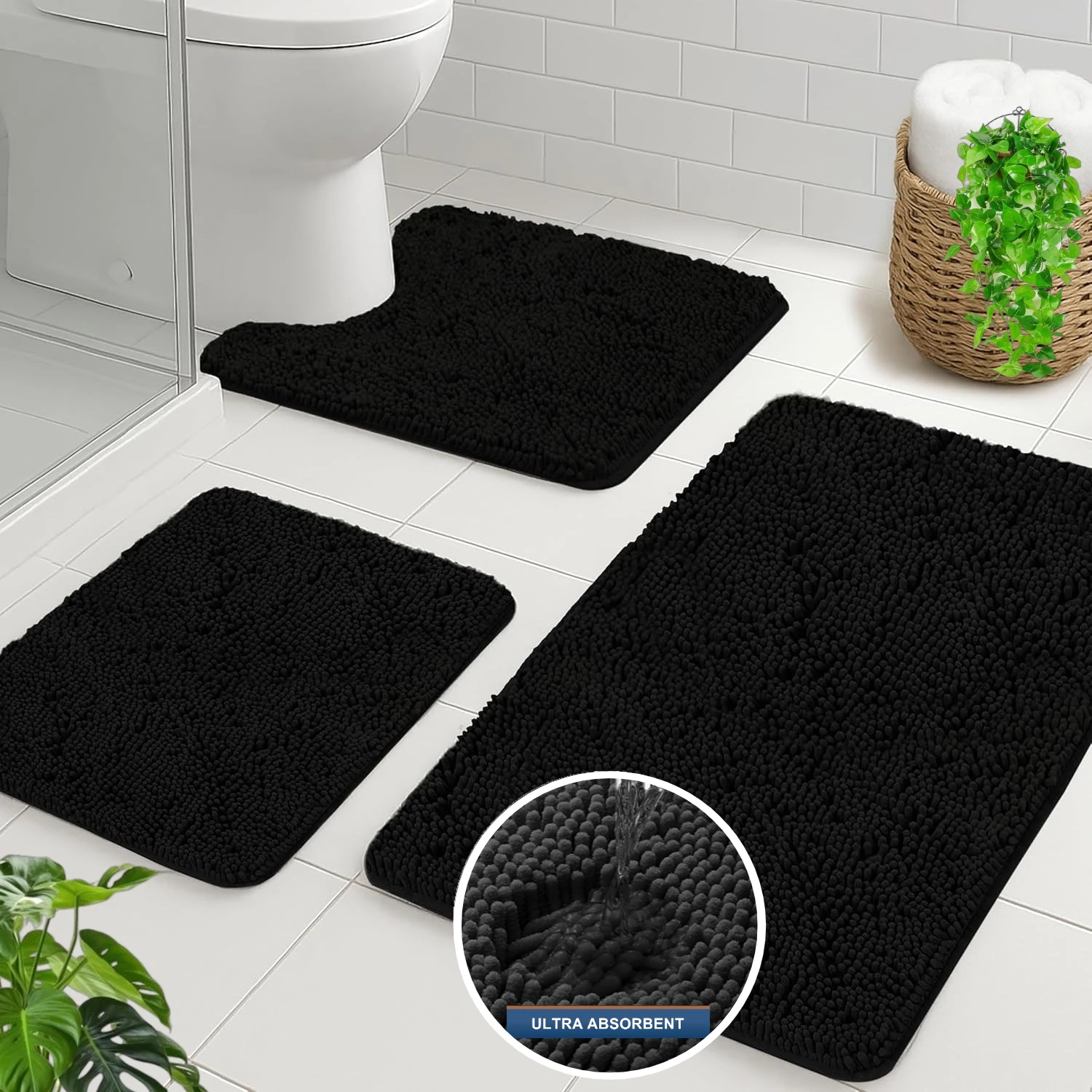 

Набор из 3-х ковриков для ванной: мягкие, впитывающие, из шенилла, U-образный коврик для унитаза, нескользящий, пушистый, для ванны и душа