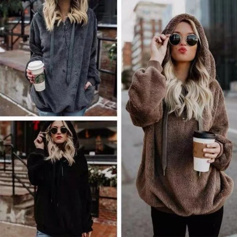 Women's plus Size Hooded Sweatirt Jaet Street Sle Long Sve Zipper Closure  Color Casual Outerwear Coat