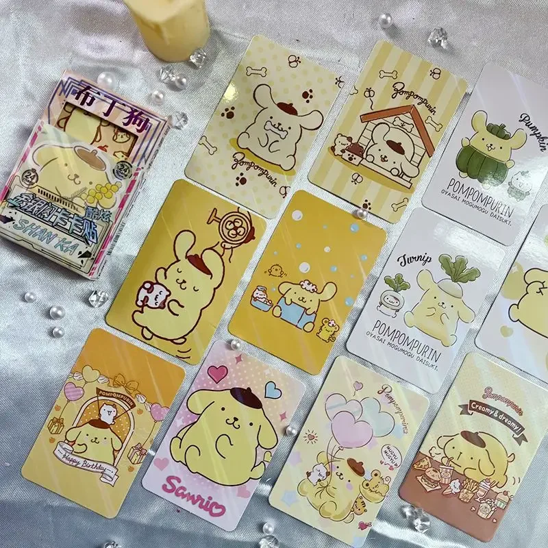 24Pcs/Set Kawaii Sanrio Small Business Cards Gold Silver Flash Card Cinnamoroll Kuromi Hello Kitty Cute Cards Waterproof Gift