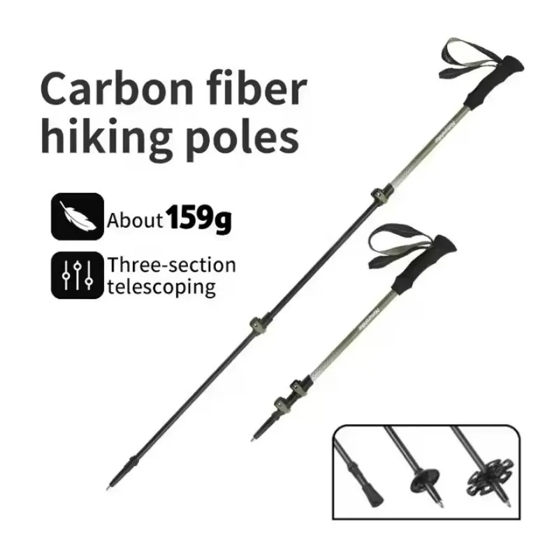 

Naturehike Three-section Carbon Fiber Trekking Pole Ultralight Ultralight Telescopic Climbing Stick Tungsten Steel Tip 100-135CM