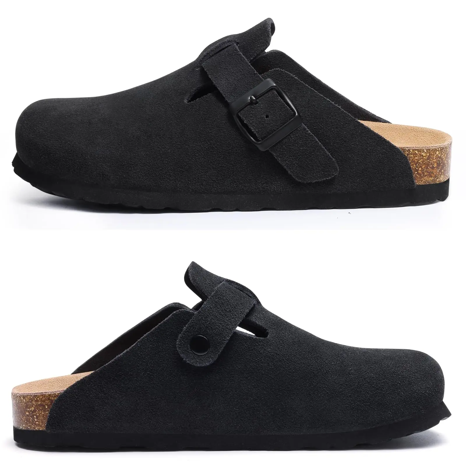 Sorriso PoP-Antiderrapante Suede Clog, camurça Clog, couro mulas para homens e mulheres, tamancos sapatos, arco apoio, batata sapatos, conforto cortiça Footbed Slides