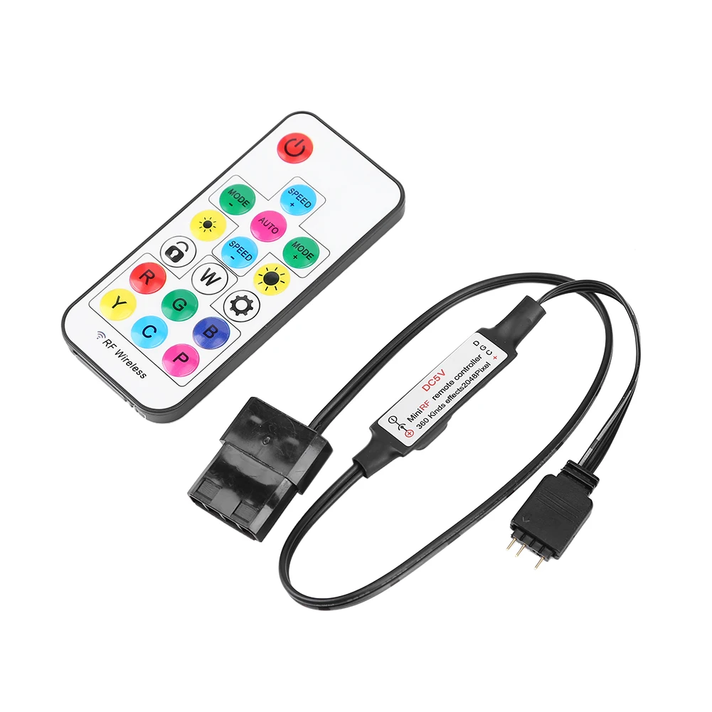 5V RF Wireless Remote Control Battery Powered 2.4G RGB LED Strip Remote Controller 17 Keys 3 Pin To SATA 4Pin for Computer Case