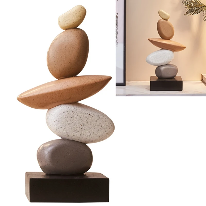 

Modern Resin Stacked Stones Sculpture - Abstract Balanced Rock Art For Various Room Types, Decorative Tabletop Accent