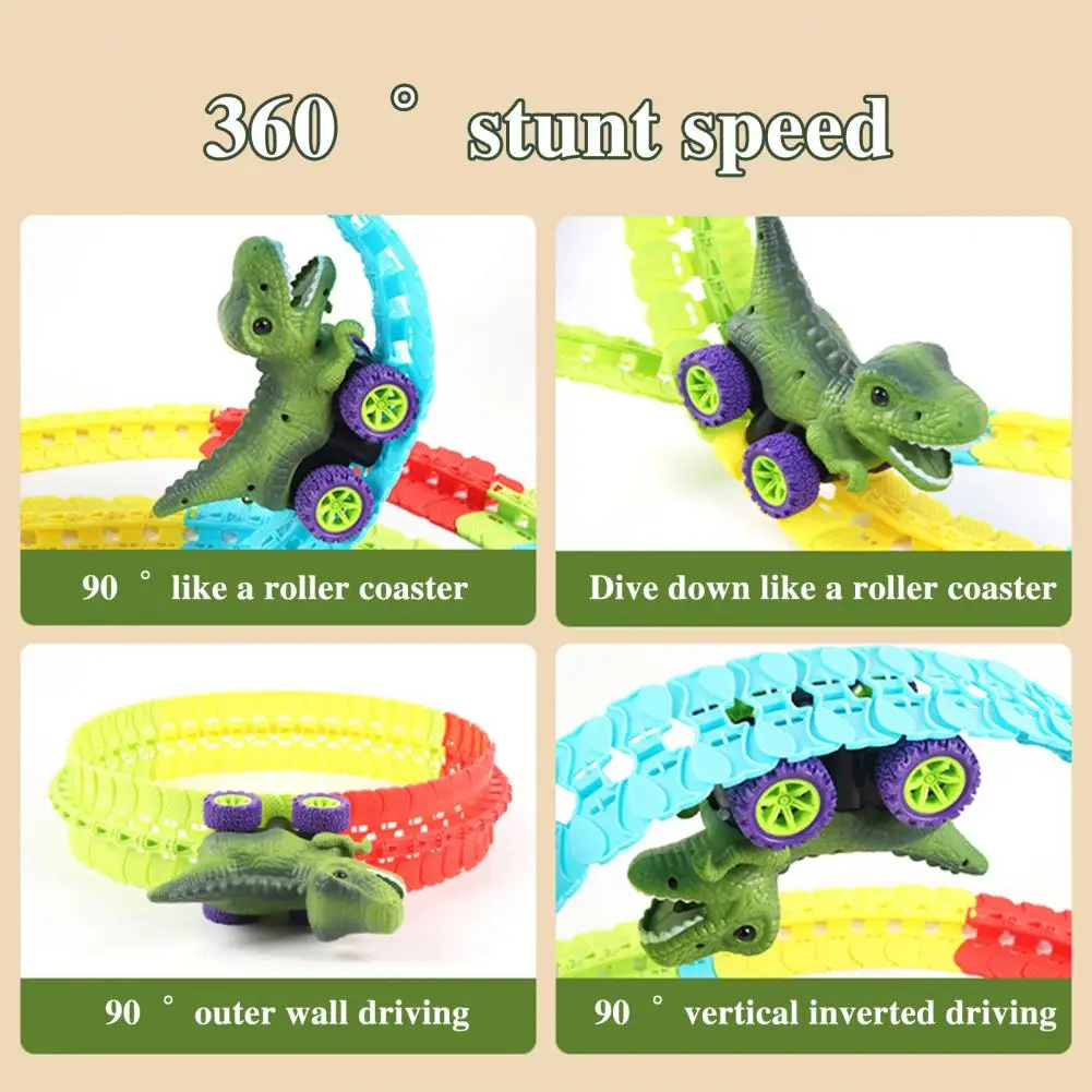 Diy Track Building Toy Dinosaur Car Track Toy Set with Light Music Educational Diy Building Anti- Dino for Climbing for Toddlers