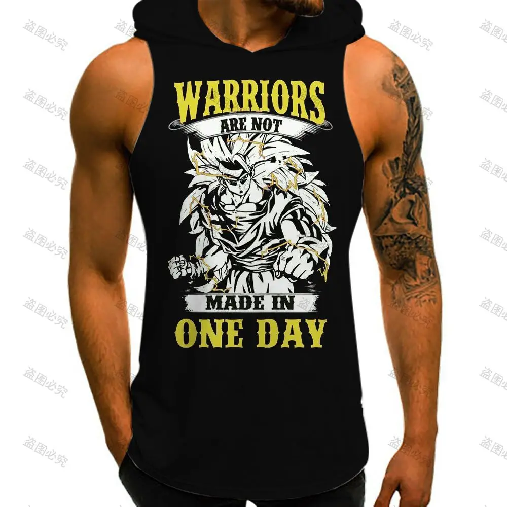 Trend Vest With Hood 2024 Dragon Ball Z Mens Muscle Vest Gym Clothing Men Y2k Clothes Sleeveless Vests Running Tank Top Goku New