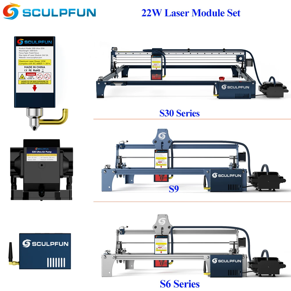 

SCULPFUN S30 Ultra 22W Laser Module Laser Head Air Assist Pump XY Limit Switch for S6/S9/S30/S30Pro/S30Pro Max Laser Engraver