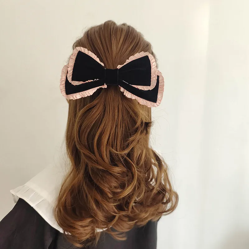 Vintage Velvet Lace Bow Spinka do włosów dla kobiet Dziewczyny Solidna wstążka Spinki do włosów Ozdoba do włosów Zimowe nakrycie głowy Akcesoria do włosów