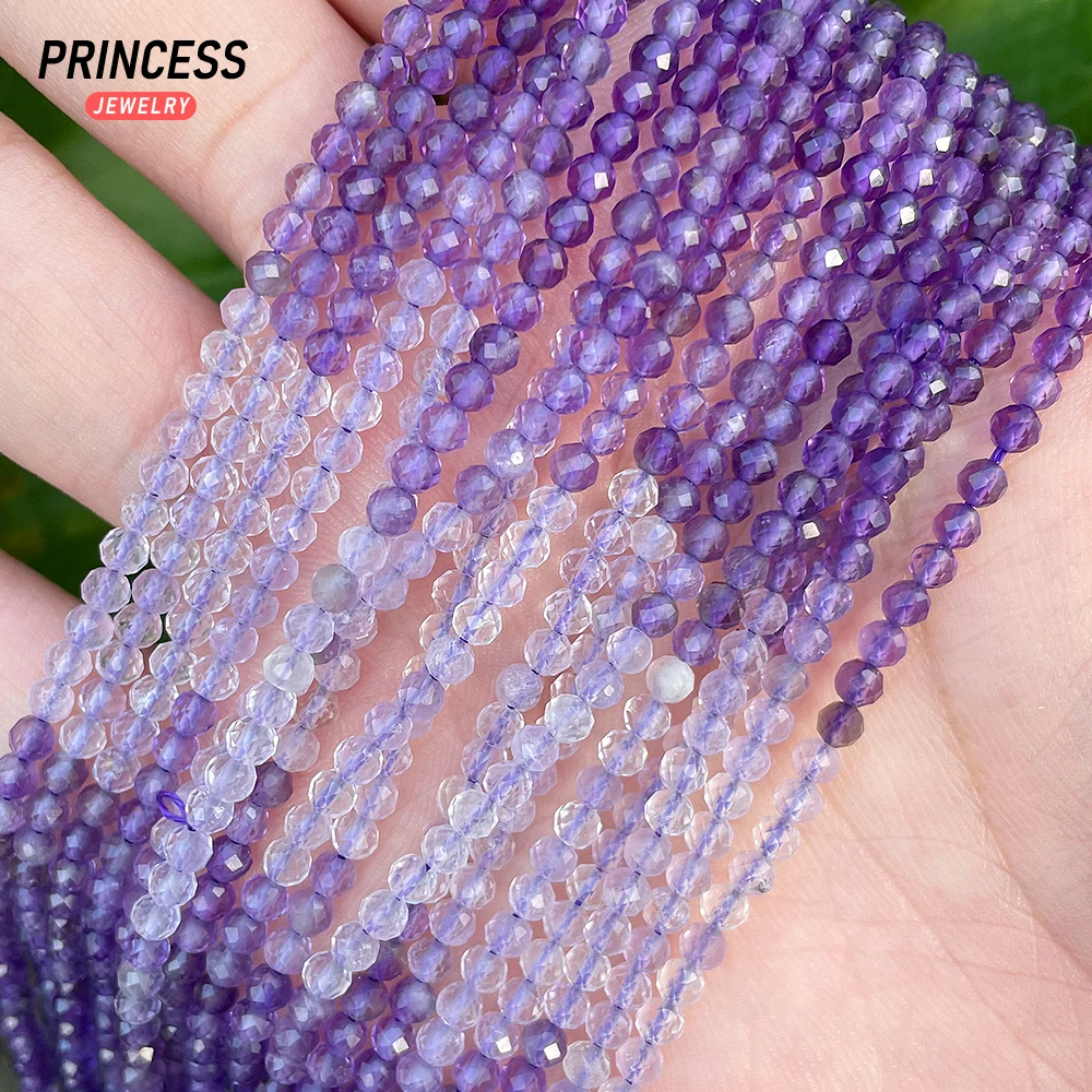 A++ Natural Gradient Amethyst 3mm Faceted Beads Loose Crystal Seed Beads for Jewelry Making Bracelet Wholesale DIY Accessories