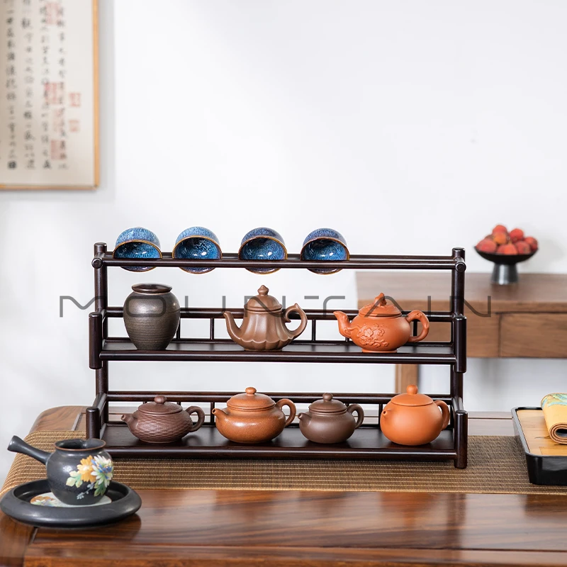 Desktop shelf retro Chinese tea table small tea set storage ornament
