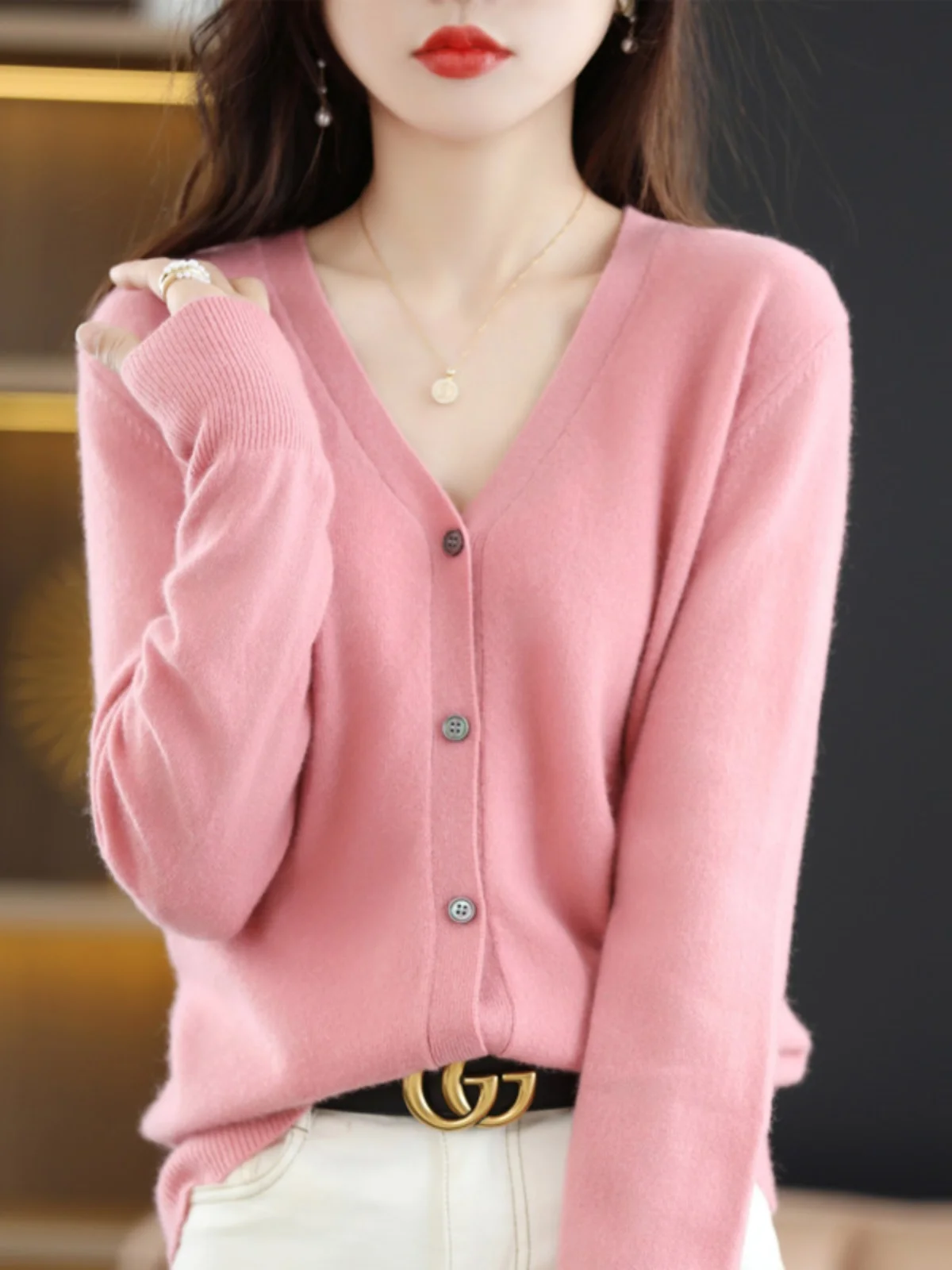 

Loose Large Size V-Ne Long Sve Knitted Sweater Spring Pure Color Top Thin Casual Sle Women's Outerwear Knitwear