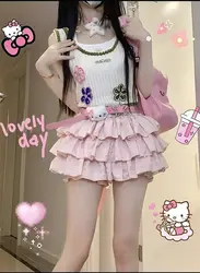 Pink Skirt Sweet High Waist Japanese Y2k Kawaii Clothes Fold Punk Cute Lolita Sexy Cute 2024 Mini Skirts Cutecore Girl Skirt 90s