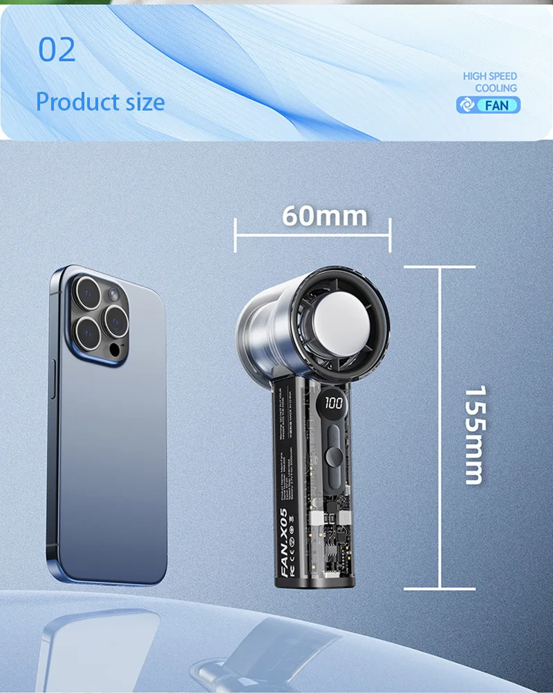 مروحة Xiaomi X05 Mecha 100 سرعة USB 20000 دورة في الدقيقة مروحة توربينية عنيفة محمولة باليد مروحة ضغط الثلج للتخييم والسفر