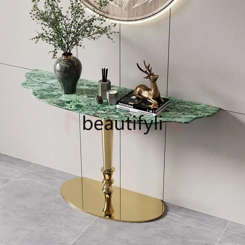 イタリアのミニマリストライト高級大理石高級石玄関テーブルハイエンドエントリーステンレス鋼玄関コンソール