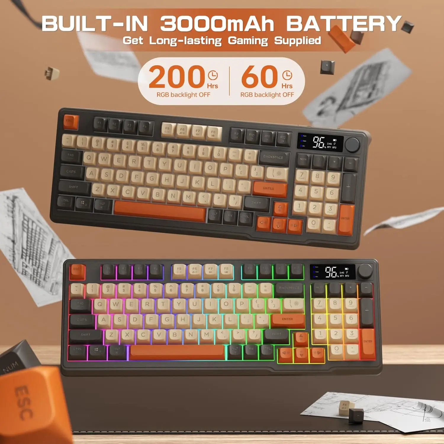 Imagem -06 - Ataque-teclado para Jogos sem Fio Controle de Botão 2.4g Rgb Retroiluminado Tela Sensação Mecânica bt 2.4g Apto para Ziyoulang M96